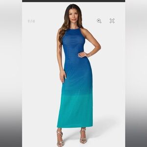 Bebe Elegant Blue Ombre Crochet Maxi Dress